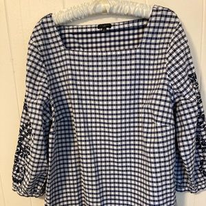 Navy and white gingham blouse